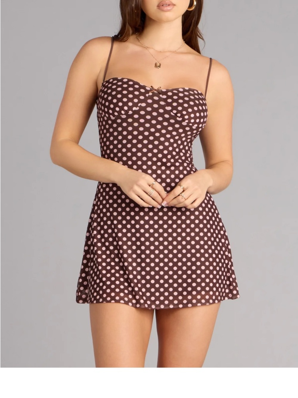 Windsor Brown Dress with Light Pink Polka Dots